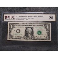 $1 2013 Federal Reserve Note Atlanda >F82917917F (MDC Graded 25)