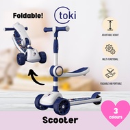 Toki - Kids 3 Wheels Scooter Foldable With LED Light And Music Seater Skuter Kanak Kanak Mainan Budak Sport Outdoor