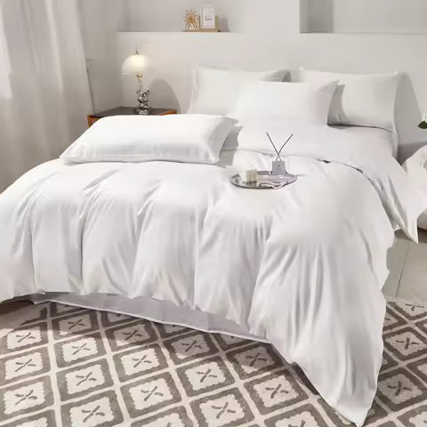 60s Long-Staple Cotton Luxury Solid Color Hotel Style Satin Silky Bedding Set 1 Duvet Cover and 2 Pi