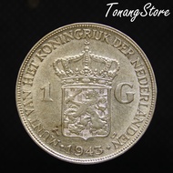 Uang Kuno Koin Perak Belanda 1 Gulden Wilhelmina 1943 D (Denver) -217