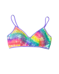 The SRT x Pride Month: Rainbow Sequin Crop Top Bra เสื้อครอปสายเดี่ยวทรงบราผ้าเลื่อมสีรุ้ง มีฟองน้ำใ