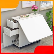 HUIXIANG Foldable Dining Table With Drawer Kitchen Storage Cabinet Space Saver Household Folding Table With Wheel Mobile