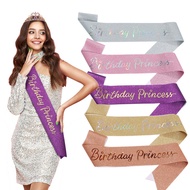 Birthday Princess Sash Glitter with Multicolor Foil, Happy Birthday Sash for Girls Sweet 16 18th 21s