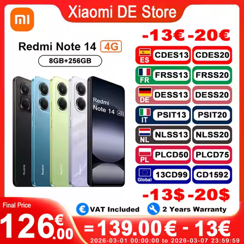 (Only Coral Green Available) Global Version Xiaomi Redmi Note 14 5G 6.67 ''AMOLED 120Hz 45W Charging