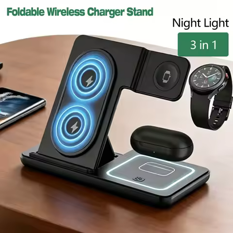 3 In 1 Foldable Wireless Charger Stand LED Fast Charging Station for Samsung S25 S24 S23 Galaxy Watc