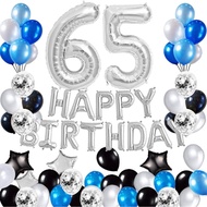 (SG Seller) 65th Birthday Decorations, 65 Birthday Balloon, Blue Silver Black Birthday Decorations S
