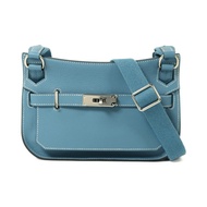 HERMES Evercolor皮革Mini Jypsiere銀扣肩背袋New Blue Jean