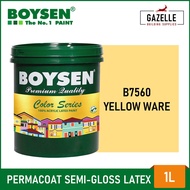 ♂♗✎Boysen Color Series Permacoat Semi-Gloss Latex Paint Yellow Ware B7560- 1 Liter