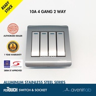 reTouch Aluminum Stainless Steel 4 Gang 2 Way Slim Curved Designer Aluminum Face Wall Switch SIRIM A