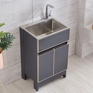 ❒✢✳Stainless steel sink cabinet balcony cabinet integrated laundry sink sink kitchen floor-standing small apartment hous