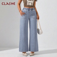 Clashe Baggy Jeans Loose Wide Leg Slack Denim Pants Palazzo Perempuan Pinggang Getah Women Baffel Je