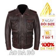 Elegant 4 pockets Brown turn-down collar genuine leather jacket genuine leather coats cowhide elegan