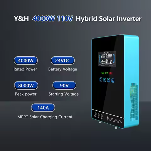Y&H 4000W Solar Hybrid Inverter 24VDC 120VAC Off Grid Pure Sine Wave Built-in MPPT 140A Solar Charge