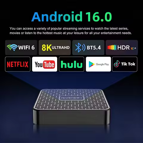 2026 New Android 16 Set Top Box Wifi 6 HDR10+ 8K Media Player RAM 2G 4G 8G ROM 16G 32G 64G 128G with