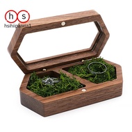 Wooden Ring Box 2Slots Ring Holder Box Travel Ring Earrings Jewelry Storage Daily Organizer Engageme