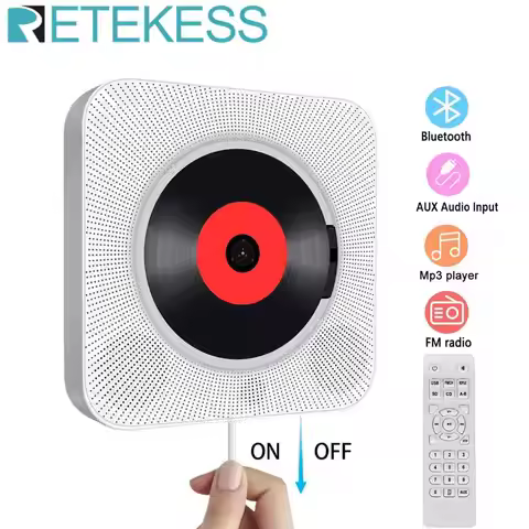 Retekess TR609 Wall Mounted CD Player Surround Sound FM Radio Bluetooth USB MP3 Disk Portable Music 