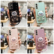 case Samsung A15 A05 A05S A25 Straight edge electroplating rainbow sugar bear hanging rope phone case