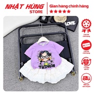 Set lace skirt + CARTOON PRINTED shirt for baby and mother wearing a pair of 4c cotton elastic, Nhat