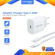 Vention Adapter Charger 20W PD Fast Charging Type C with Cable Type C to C 3A 60W 1M Braided White -