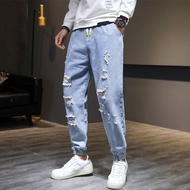 Summer Thin Jeans Male Youth Big Ripped Beggar Pants Spirit Guy Pants All-Match Ripped Jeans
