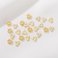 14k Color Preservation Heart-Shaped Flower-Shaped Small Broken Gold Flat Spacer Hand Beaded diy Bracelet Necklace Jewelry Accessories (2 Pieces)
