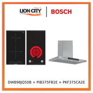 Bosch DWB98JQ50B cooker hood + PIB375FB1E Domino induction hob + PKF375CA2E Domino Electric hob