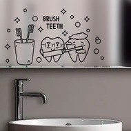 Cartoon Cup Toothbrush Bathroom Mirror Wall Stickers Shower Door Stickers Decoration Self-Paste Flowers