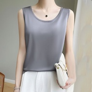 Thank top Wanita premium silksatin with oval neck sleeveless top