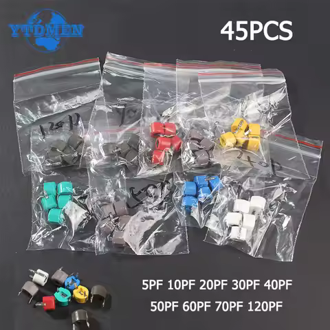 45PCS Variable Trimmer Capacitor Kit JML06 5PF 10PF 20PF 30PF 40PF 50PF 60PF 70PF 120PF Adjustable C