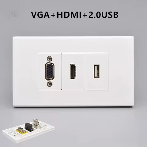 3 Gang White PC Multimedia Wall Plate with HDMI VGA USB Audio Jacks Modular Face Panel for Cat6 SC L