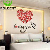 Polocat 3D อะคริลิคผนังหัวใจสติกเกอร์ศิลปะโรแมนติกตกแต่งสำหรับห้องนอนห้องนั่งเล่นวอลล์เปเปอร์งานแต่งงาน