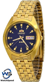 ORIENT 3 Star Automatic Watch Mens Gold tone watch Dark Blue dial FAB00001D9