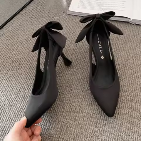 High Heels Women Bowknot Versatile Design Women Shoes Super Big Size 45 Plus Size Heels 44 45 Shoes