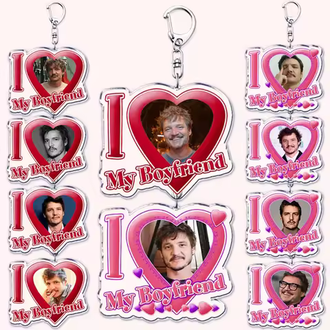 Hot Pedro Pascal I Love My Boyfriend Heart Keychain for Women Accessories Key Chain Ring Keychains J