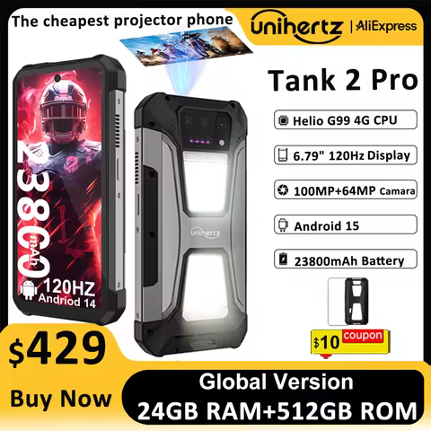 Unihertz tank 2 Pro 8849 rugged smartphone with projector 2.4K 23800 mAh 24GB + 512GB mobile phone A