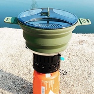 【Beverly】-Outdoor Folding Pot Silicone Hiking Cooking Pot Portable Picnic Pot Stainless Steel Campin