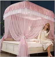 Pink Double deluxe bed canopy mosquito net, romantic bed curtain suitable for single and double beds, with U-shaped support/simple installation (Size : 180X200CM)