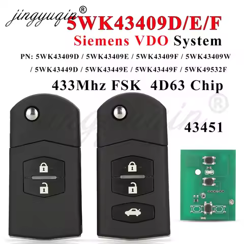jingyuqin Siemens VDO Flip Car Remote Key for Mazda 2 3 5 6 CX-7 CX-9 MX-5 MPS 5WK43409D/E/F 5WK4344