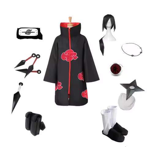 Brdwn Akatsuki Unisex Itachi Suit Cosplay Costume (Red Cloud Cloak+Headband+Shoes+Ring+Kunai+bag+shu