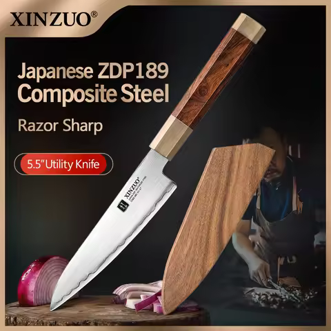 XINZUO 5 .5" inch Utility Knife Japanes ZDP-189 Power Steel Sharp Kitchen Household Knife with Deser