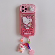 Sanrio Kitty Cat Kuromi Melody Cinnamoroll with 3d Doll Ornaments Makeup Mirror Phone Case for Iphon