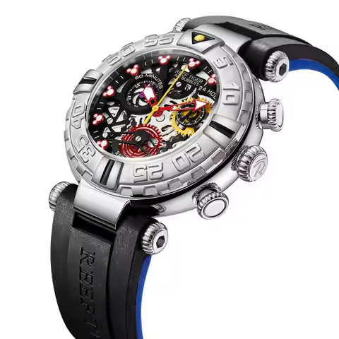 Reef Tiger Men Chronograp Watch 46.5mm Quartz Wristwatch Luminous Sapphire Mirror