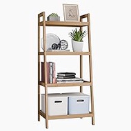 SMIBUY Bamboo Ladder Bookcase, Bathroom Storage Rack Organizer, 4 Tier Freestanding Plant Display Stand Space Saver Shelves for Bedroom, Kitchen, Balcony (Natural)