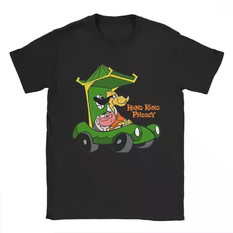 Men's T-Shirts Cartoon Hong Kong Phooey Casual Pure Cotton Tee Shirt Short Sleeve T Shirts Round Col