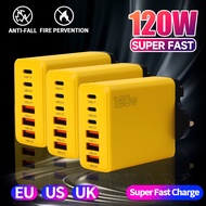 120W 6-Port USB-A USB-C Charger - Cellphone Wall Adapter With Cable - USB-C To Type-C, Super Fast - 