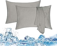 Haowaner Double Sided Cooling Pillow Cases, Cooling Pilliowcase 2 Packs, Cooling Pillow Cases for Night Sweats&amp;Hot Sleepers, Standard Cool Pillowcase,Cold Pillow Cover,Ice Pillow Protector,20"X26"Grey