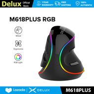 Delux M618Plus RGB เมาส์แนวตั้งสายที่เหมาะกับสรีระ6ปุ่ม4000 DPI ออปติคอลถอดออกได้แผ่นรองมือสำหรับคีย