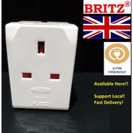 (SG Seller) Britz 3 Way Multi Adapter Socket with/WO Light| 2 Pin Friendly Direct Plug in Adaptor, Singapore Safety Mark