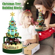 LOOKSHOW Christmas Building Blocks with Clockwork Musical Box DIY Rotating & Light Ornamental Displa