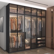 💘&amp;Modern Minimalist European Entry Lux Glass Wardrobe Open Cloakroom Solid Wood Combined Economical Wardrobe VBAH